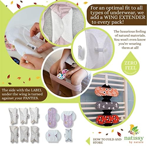Тъканни уплътнения за чорапогащи 7 опаковки (малки) от органичен памук за ежедневна употреба и Тъканни уплътнения Менструални 6 Опаковки