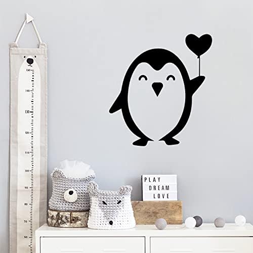 Vinyl Стикер на стената - Сърце от балон с Пингвин - 12 x 11 - Модерен Вдъхновяваща Стикер със Сладък домашен Любимец Дизайн за Детска