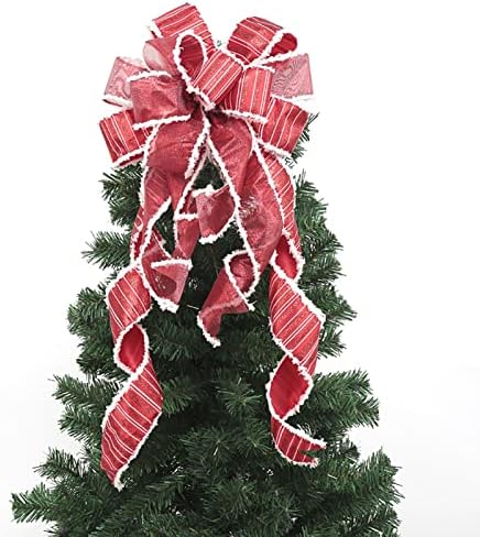 ПЕРЗОЕ Коледно Дърво Topper Лък, Блестяща Лента Лък Голяма Коледна Лента Панделки Украса на Коледна Елха Лък Украса 7