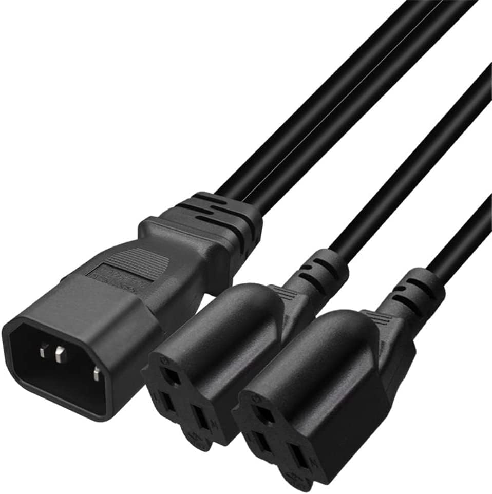Toptekits C14 - Двойна вилица за хранене NEMA5-15R, включете IEC 320 C14-Подробно на захранващия кабел 2XNEMA5-15R, адаптер преобразувател