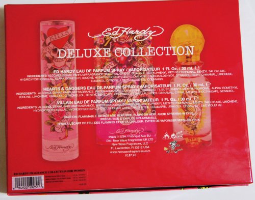Подаръчен комплект парфюми Ед Харди Deluxe COLLECTION от 3 теми за жени (EDP спрей Ед Харди 1 ет. унция, EDP СПРЕЙ HEARTS & DAGGERS 1 ЕТ.