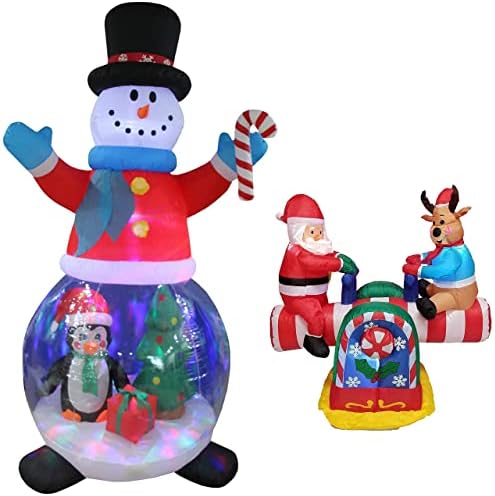 Комплект от две украса за Коледното парти, включва надуваем балон Снежен човек с височина 8 метра с коледна елха в кутия за