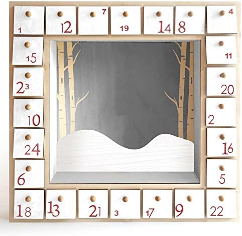 Адвент -календар на квадратен дървен 32 х 32 см