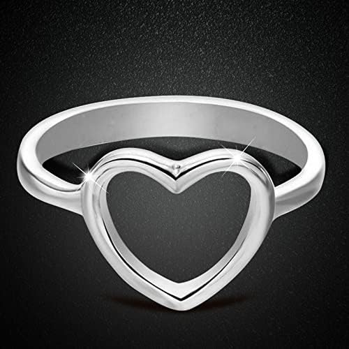 Просто Галванично Пръстен с диамант , в Сърцето на Любовта, Дамски Бижута, Годежен Пръстен, Голям пръстен (Сребро, 11)