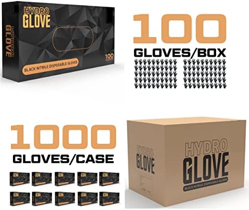 HydroGlove | 6-миллиметровые черни нитриловые ръкавици | В опаковка от 1000 броя | Дебели и здрави, без прах и латекс