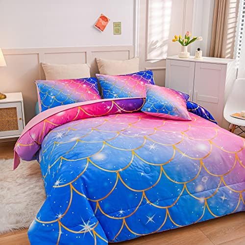 Ylehoc, 6 бр. в комплект одеяла във формата на скали Русалка, Двойно легло в чантата, Цветен комплект спално бельо с Розови Блясък за Момчета