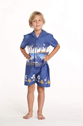 Подходяща Семейна Хавайски Облекло Luau за Мъже И Жени За Момичета и Момчета в стил Diamond Head Palms Beach Тъмно Син цвят