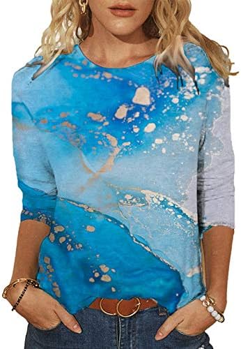 Дамски Елегантни Блузи, Дамски Лятна Мода Пролет Графичен Принт 3/4 Ръкави През Цялата Силует Ежедневни Тениски