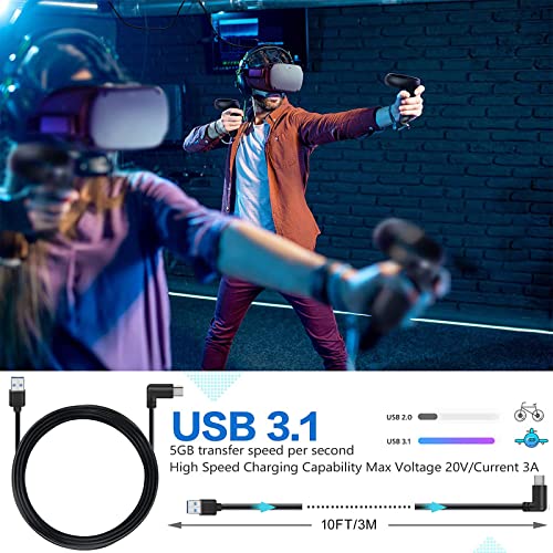 Свързване на кабел за виртуална слушалки USB A USB C за Oculus Quest 2 и Quest, високоскоростен и най-бързият кабел за зареждане