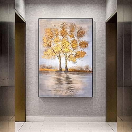 YFQHDD Златни листа Дърво Пейзаж Голям Размер Живопис с маслени бои Стенни Живопис на Абстрактното Изкуство Хол Украса на Домашна