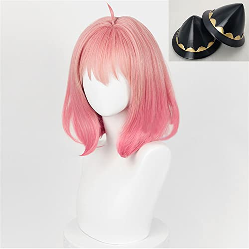 Xingwang Queen Аниме Ени Forger Cosplay перука Къса градиентные розови вечерни перуки за жени, момичета (перука + щипки)