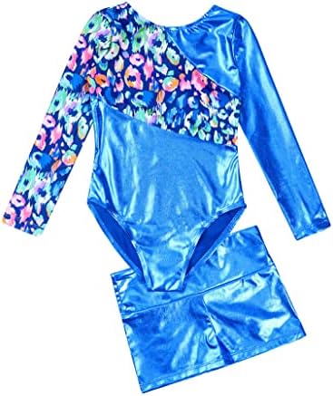 Loodgao/ Комплект Гимнастически Трико с дълъг ръкав за момичетата и Къси панталони, Комплект от 2 теми, Танц Бански костюми,
