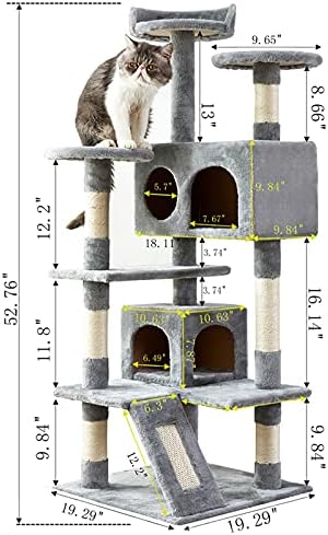 Котешки Дърво, Котешка Кула 52,76 Инча с Когтеточкой от Сизал, на няколко нива на Етажната собственост за котки с Мека