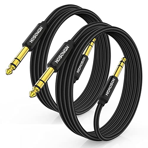 Инструментален кабел HOSONGIN 1/4 инча TRS 3,3 метра, комплект от 2 теми [Екраниран в найлонов оплетке], стерео аудио кабел