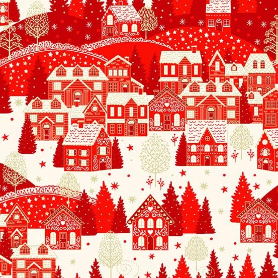 Scandi 2022 ~ Скандинавска Коледна плат Nordic ~ Червено и сиво ~ Тъкан Makower UK Andover ~ Комплект от 14 дебели четвърти
