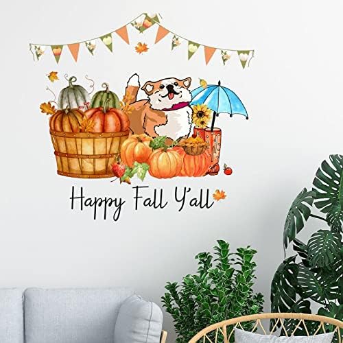 Щастлив Есента, всички вие, Реколта Тикви, Куче, Стикери за Стена, Стикери за Есенния Декор на Фермерска Къща, Есенен Декор на Стени, Стикери