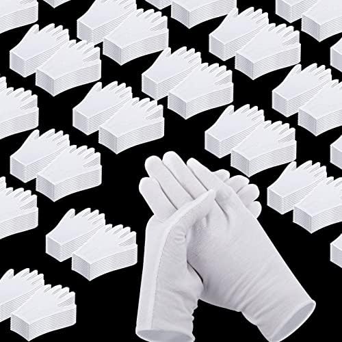 300 Чифта Бели Памучни Ръкавици Обемна Опаковка за Суха Екзема на ръцете, Тънките Бели Втулки за Инспектиращите Ръкавици Овлажняващи Меки