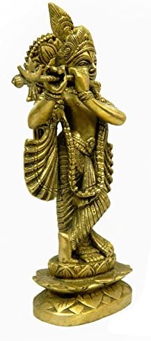 БХАРАТ ХААТ Статуя на Бог Кришна от Чисто Латунного Метал с Фини довършителни работи и декоративно изкуство BH03882