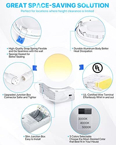 Ensenior 24 опаковки 4-инчов ултра-тънък вградените led осветление 3CCT с разпределителната кутия, лампа, с регулируема яркост, по избор