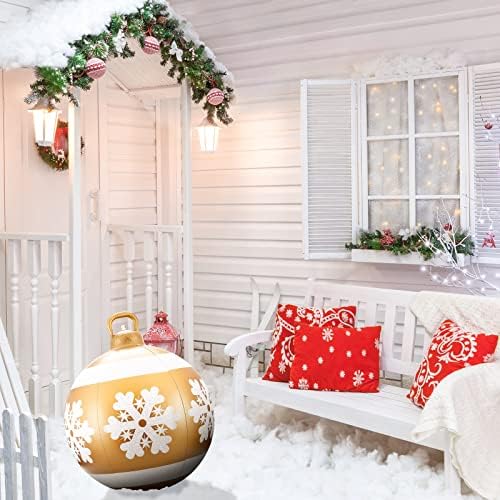 Коледен Орнамент 23,6 Инча Открит Коледен PVC Надуваема Гарнирано с Топка Външно прозорец Коледен Декор Голям Открит Коледа