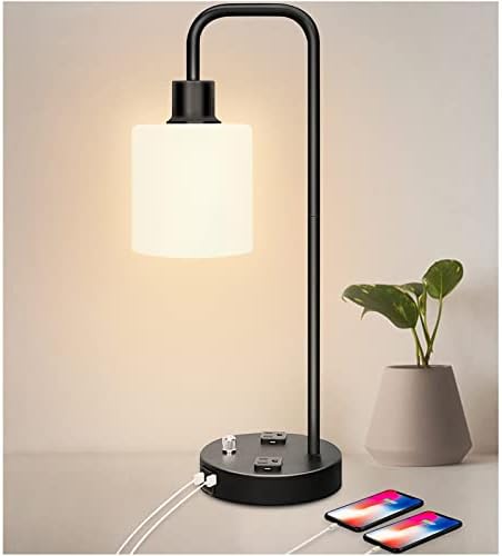 Нощна лампа Escolite, Настолна лампа за спални, Нощна лампа с 2 USB порта и контакти, Настолна лампа с Безстепенно регулируем