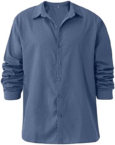 DGKaxiyaHM Мъжки Есента на Свободна Риза от памук и лен с V-образно деколте и копчета Лесна за Кацане, Базова Однотонная Проста Блуза,