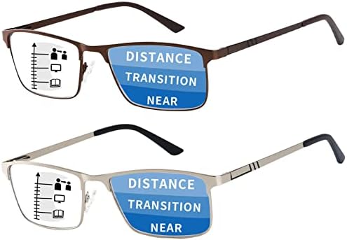 SOVCOD Прогресивно Многофокусные Очила за четене за Мъже, Блокиране на Синя Светлина, Метална Дограма, Пружинни Панти, Мультифокальные