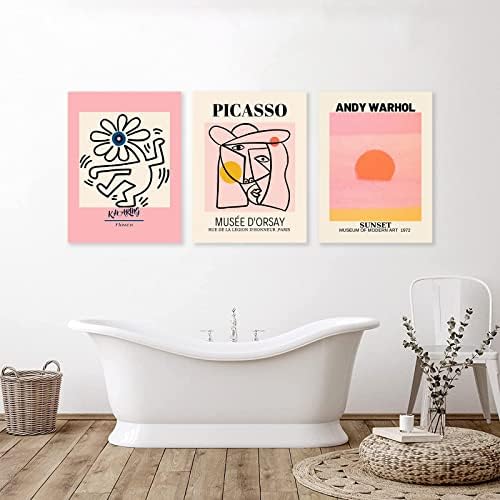 Matisse Wall Art Комплект от 3, Абстрактни Изложбени Плакати Matisse Wall Art, Canvas с Щампи на Пикасо В рамка, Изчистен Бежово-Розово Декор,