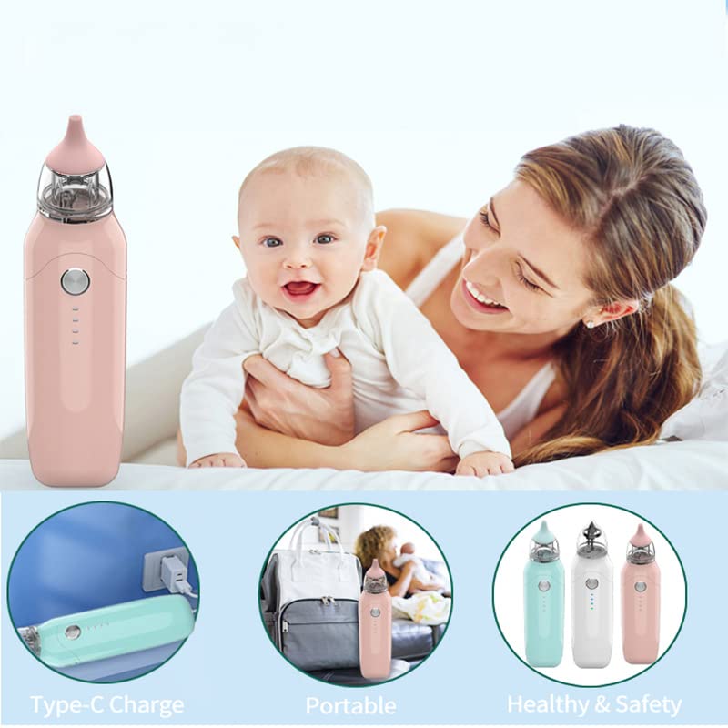 Назален Аспиратор за Бебе Електрически Аспиратор за Нос, Акумулаторна Издънка За носа Автоматично Пречистване на носа (Розов)