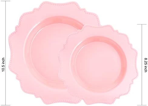 Комплект за еднократна употреба Пластмасови Чинии COLOSUS, Розови Празнични Пластмасови Чинии, 60 Опаковки (за 30 гости) Вечеря и Салата