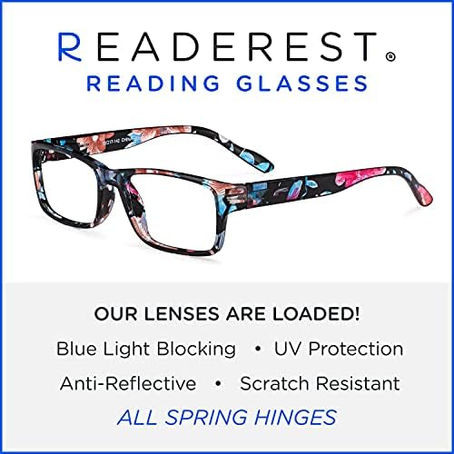 Очила за четене, блокер синя светлина (в цветенце и сини, увеличаване на 1,50), компютърни очила, модерен за мъже и жени, със защита