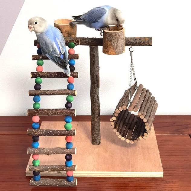 VIEDZMY Bird Toys Папагали Дървена Поставка Детска Площадка, Птичи място за спане с Вдигане стълби за папагали, Неразлучников и Попугаек –