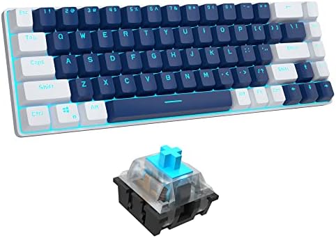 60-лихвен механична клавиатура Camiysn, Компактен, 68 клавиши, защита от ghosting с Червен ключ, Синя подсветка, Подвижна клавиатура Type-C