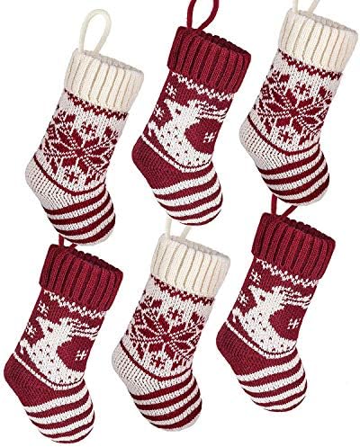 Коледни Мини-Чорапи LimBridge, 6 Опаковки, 9 инча, възли празнични Украшения във формата на снежинки и елени в селски стил, Чанти с Подаръци