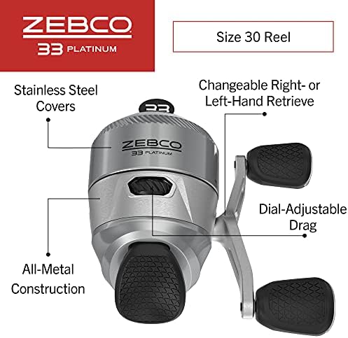 Макара Zebco 33 Platinum Spincast, 5 сачмени лагери (4 + сцепление), мигновена защита от гърба с плавно регулиране на съпротива,