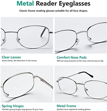 Eyekepper 4 Чифта Очила За Четене В Метална Сребриста Рамка + 2,25 Очила за Четене с кутия пролетта Вериги за Мъже И Жени За Четене