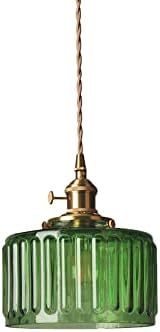 ZTTECH 6,7-инчов Окачен лампа от Зелено Стъкло, Месинг и Стъкло, Окачена лампа с ключ за включване / изключване, Тавана лампа за