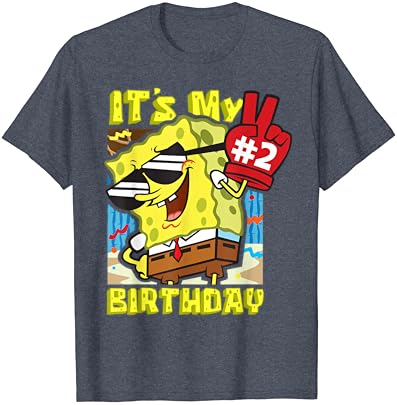 Mademark x Спондж Боб Квадратни Гащи - Спондж Боб на 2-ри Рожден Ден, Това е вторият ми Подарък За рождения Ден, Тениска