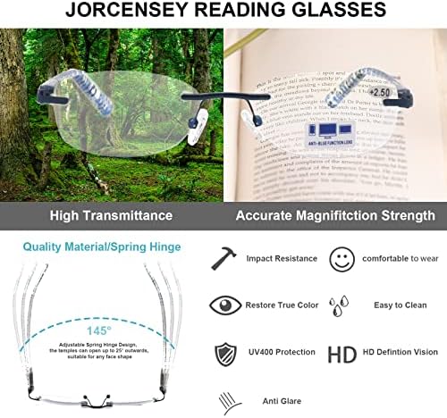 3 Опаковки Очила за четене без рамки за жени, Сини Светозащитные очила за четене, Класически Компютърни очила (микс, силата на увеличаване