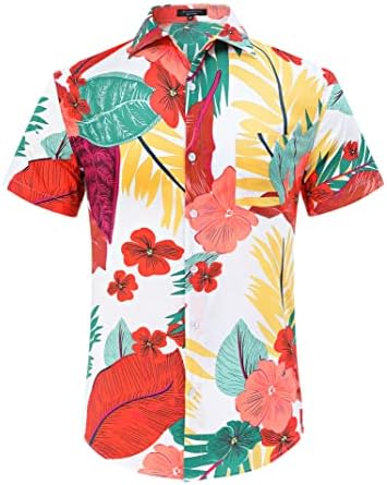 EliteSpirit Мъжки Хавайска Риза Костюми Ежедневни Ризи с копчета с Къс ръкав и къси Панталони Комплект Летни Плажни Дрехи от 2 Теми