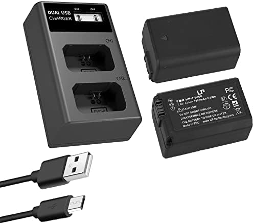 Зарядно устройство LP NP-FW50, комплект от 2 батерии, двойно зарядно устройство с LCD дисплей, съвместим с Sony Alpha A6000, A6400, A6100,