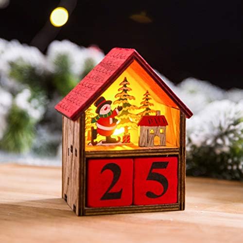 NUOBESTY 2 бр. Коледен Къща Адвент-Календар С подсветка Коледен Дървен Календар Светещо Коледно Сцена Домашен Настолен Декор (Santa + Снежен