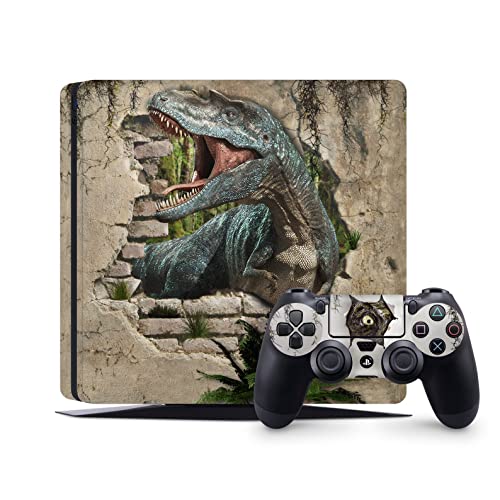 ZOOMHITSKINS PS4 Тънка Кожа, съвместим с Playstation 4 Тънък, Динозавър T rex World Prehistory Reptile, 1 Тънка Кожа конзола PS4