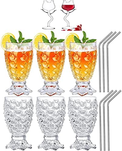 Комплект чаши за пиене INFTYLE с ананас тегло 7 грама от 6 броя с соломинкой и Уникален Комплект чаши за вино от 2 части