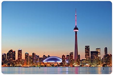 Foldout Модерен подложка за домашни за храна и вода, Канадски силуета на Торонто с Панорама езеро на фона на Вечерното от градския Пейзаж,