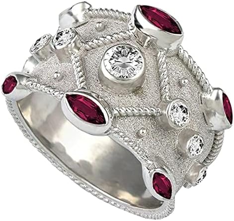 Модно Индивидуално Геометрично Пръстен с Широк диамантен пръстен, Годежен Пръстен, Жената Пръстен за палеца (Сребро, 7)