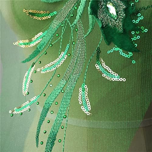 HLDETH Зелени Пайети 3D Цветя Лейси Завърши С Пискюли Планински Кристал Окото Sew Ивици Бродерия за Сватбени Апликации направи си САМ