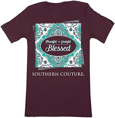 Southern Couture SC Classic Приятните Женска Тениска Класически намаляване на Grateful Blessed - Тъмно кестеняво