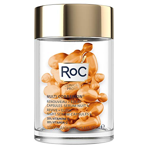 Капсули нощен серум RoC Multi Correxion Revive + Glow с 20% чист витамин c за Избелване на тъмни петна и даване на текстури