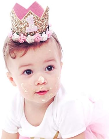 KESYOO 1st Baby Рожден Ден на Короната Еластичен Цвете Тиара Превръзка На Главата Детски Парти Короната Прическа Фотобудка Реквизит